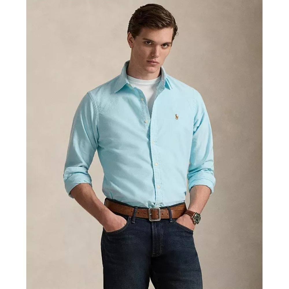 Polo Ralph Lauren 16 34/35 Oxford Shirt Flesh Pony Aqua Aegean Blue Cotton READ
